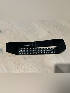 Express Black Stretch Waist Belt with Rhinestone Panel